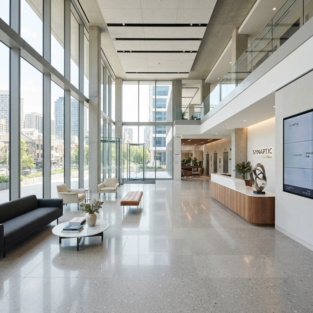 Bright, modern commercial office lobby